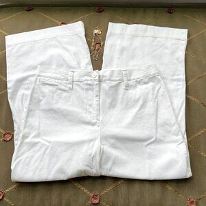 Loft Outlet Pants Wide Leg Cropped White High Rise Pockets Cotton Blends (8)